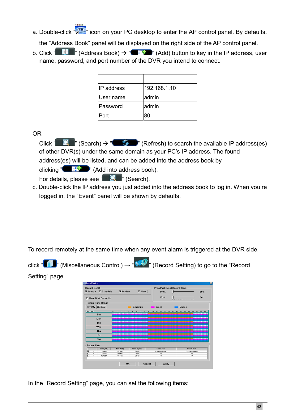 2 general ap operation, Record | Planet Technology DVR-460 User Manual | Page 43 / 83