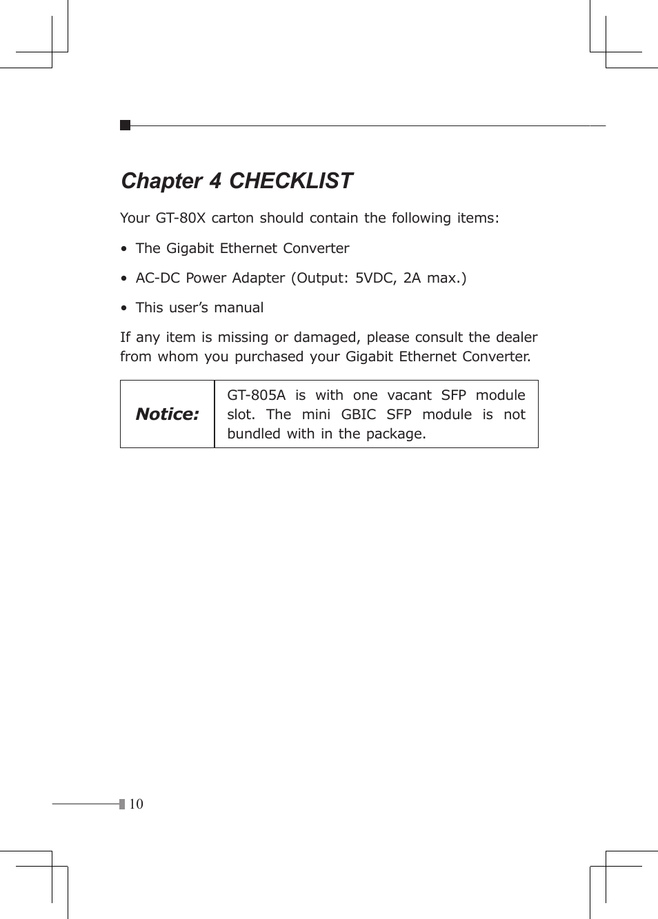 Chapter 4 checklist | Planet Technology GT-80X User Manual | Page 10 / 25