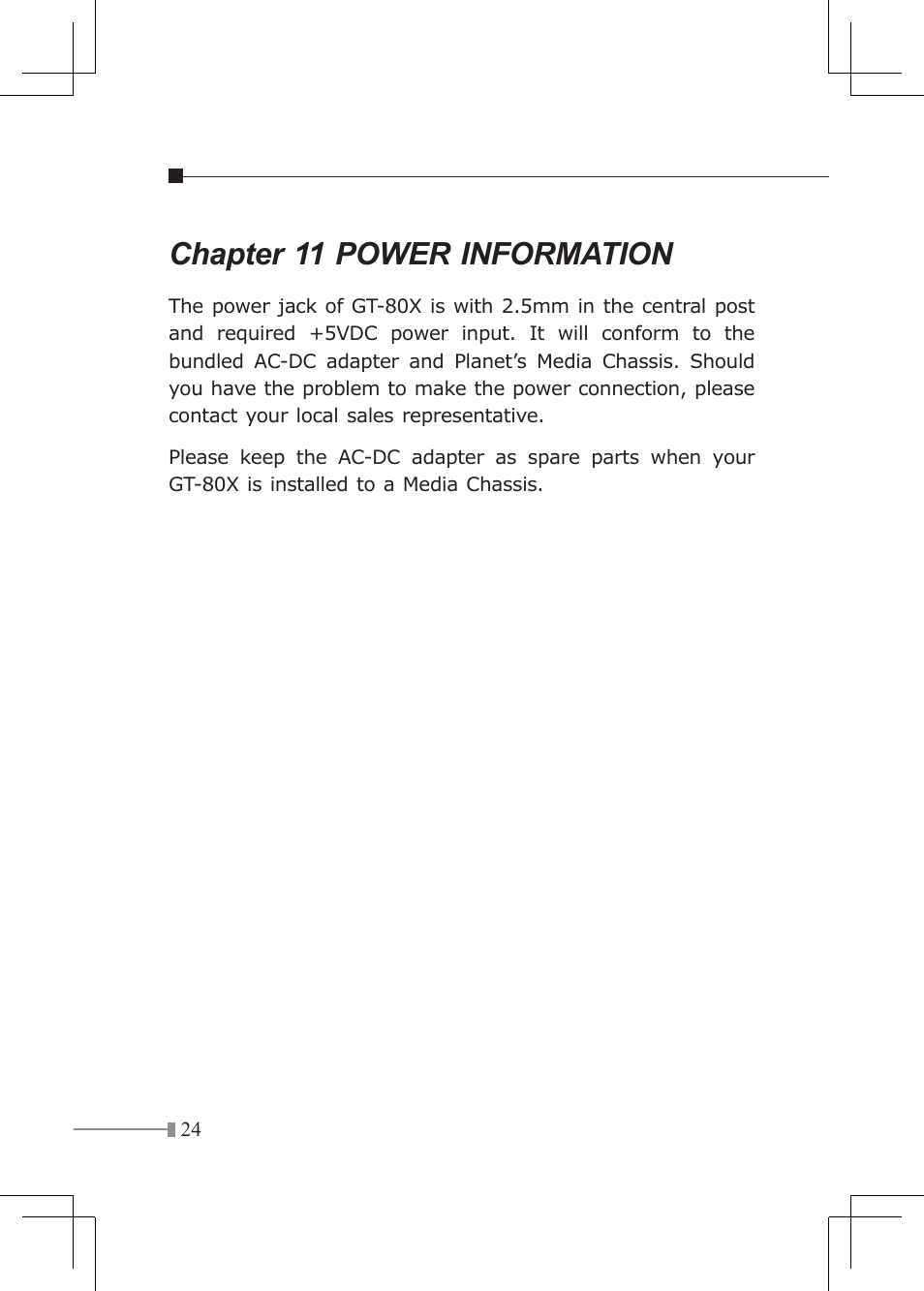 Chapter 11 power information | Planet Technology GT-80X User Manual | Page 24 / 25