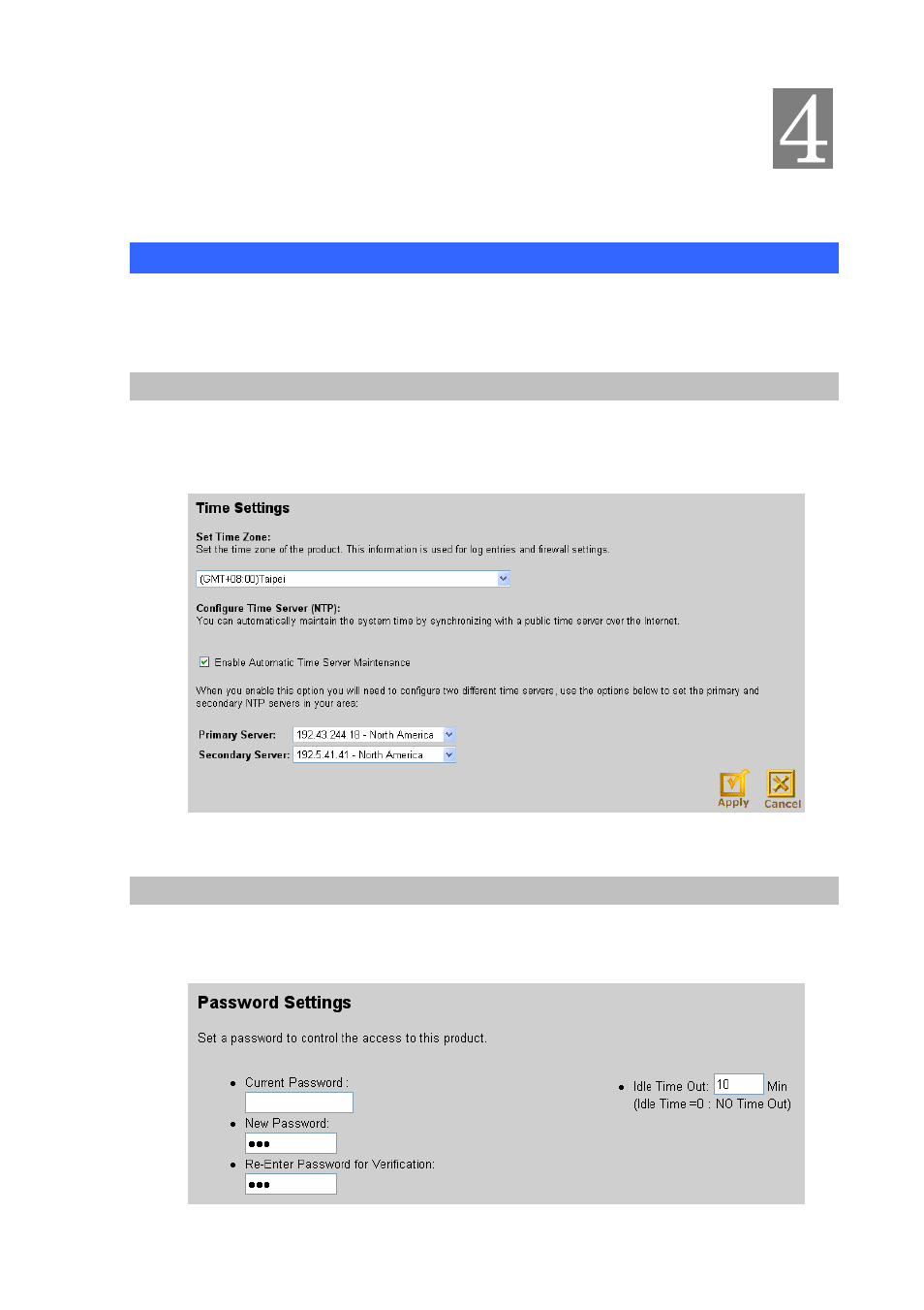 Chapter 4 general configurations, System settings, Time zone | Password settings | Planet Technology VIP-462DG User Manual | Page 18 / 44