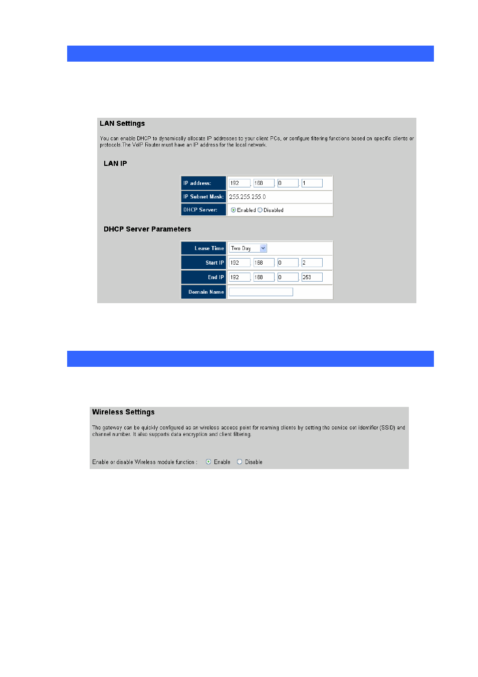 Lan settings, Wireless setting | Planet Technology VIP-462DG User Manual | Page 22 / 44