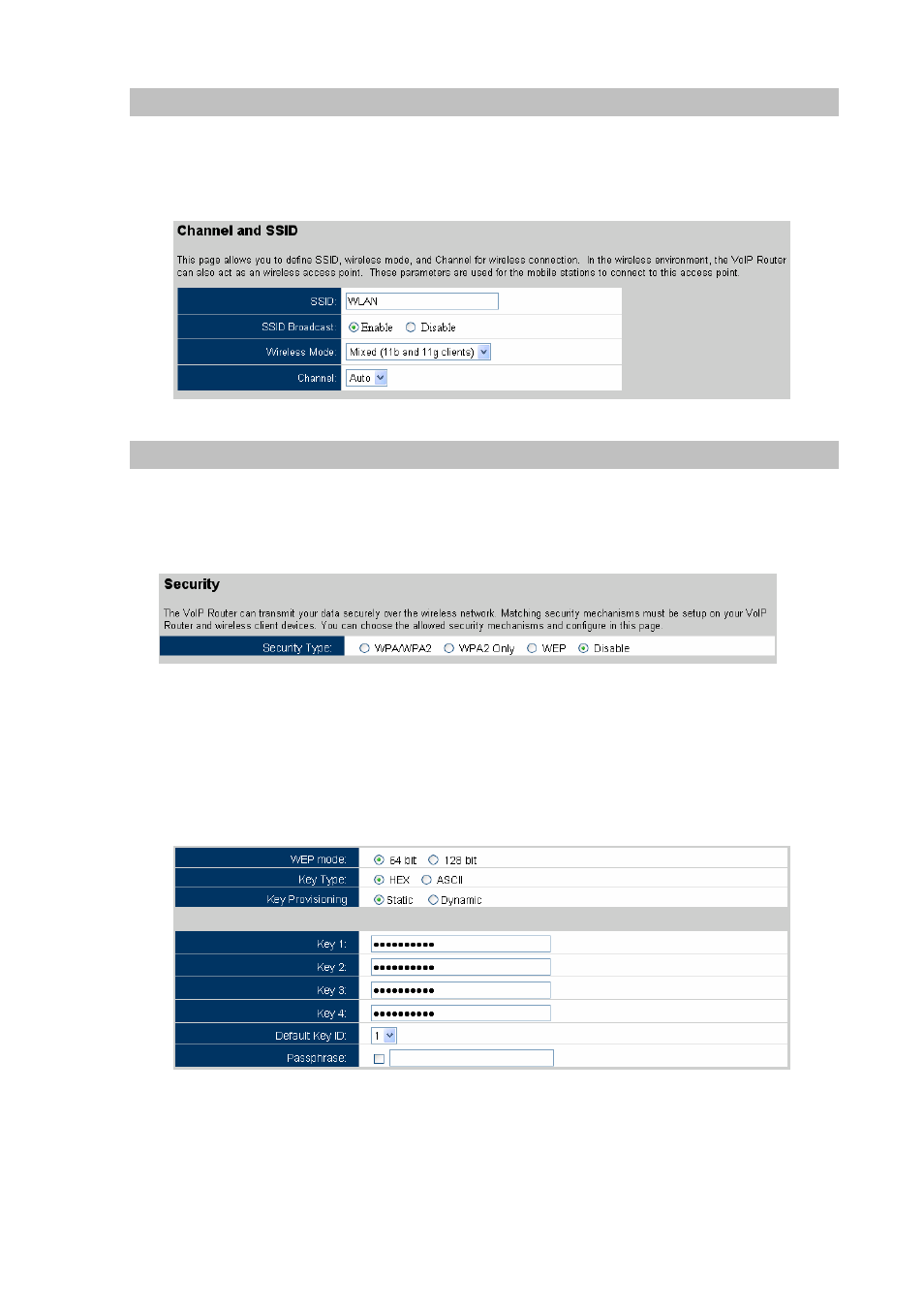 Channel and ssid, Security | Planet Technology VIP-462DG User Manual | Page 23 / 44