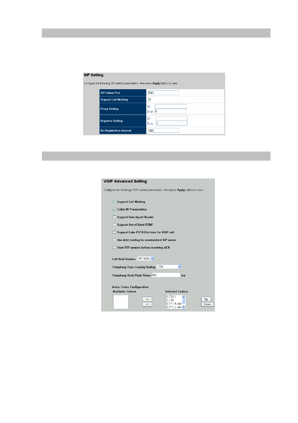 Sip setting, Voip adanced setting | Planet Technology VIP-462DG User Manual | Page 26 / 44