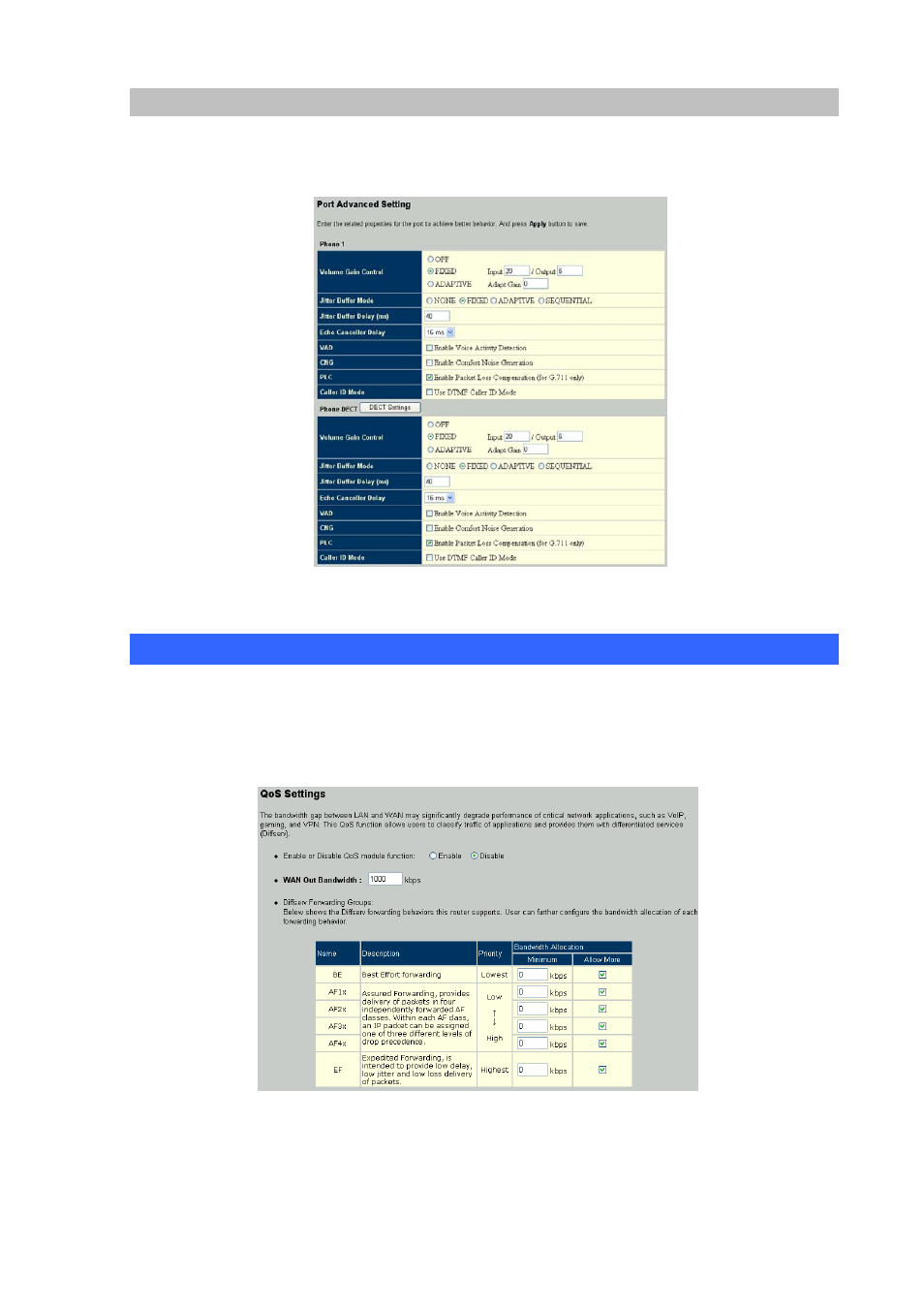 Port advanced setting and register dect handset, Qos settings | Planet Technology VIP-462DG User Manual | Page 27 / 44