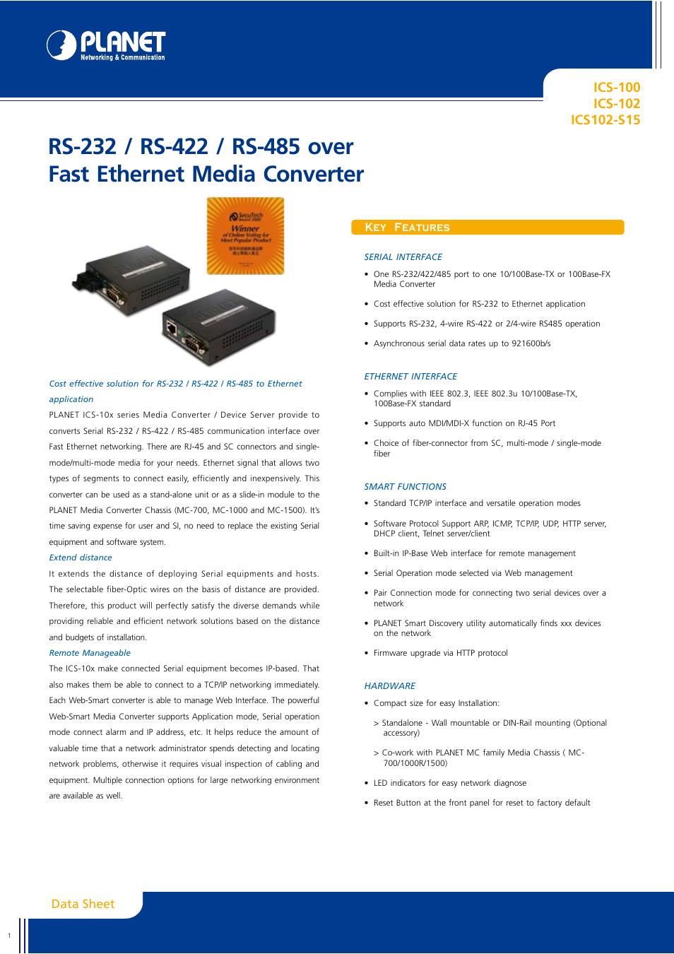 Planet Technology 170S8FB User Manual | 4 pages