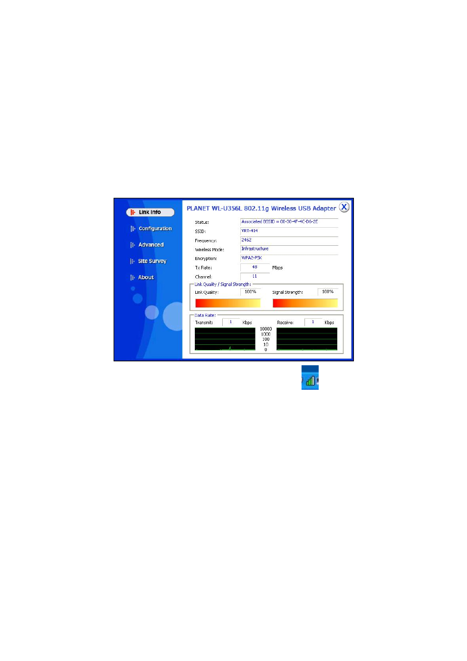 Chapter 3 configuration utility, 1 link info | Planet Technology 802.11g Wireless USB Adapter WLU-356L User Manual | Page 16 / 24