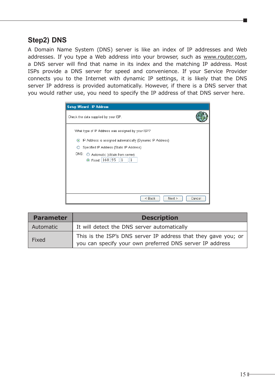 Step2) dns | Planet Technology XRT-501 User Manual | Page 15 / 16