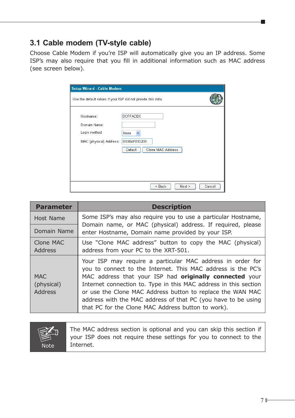 1 cable modem (tv-style cable) | Planet Technology XRT-501 User Manual | Page 7 / 16