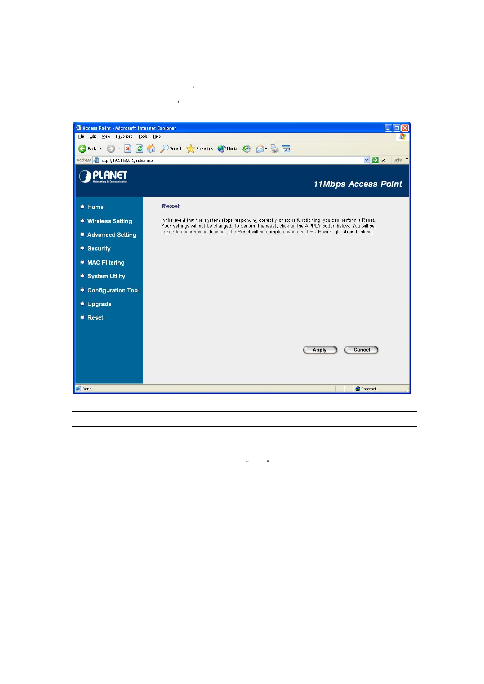 10 reset | Planet Technology Wireless Access Point w/Bridge WAP-1963A User Manual | Page 37 / 41