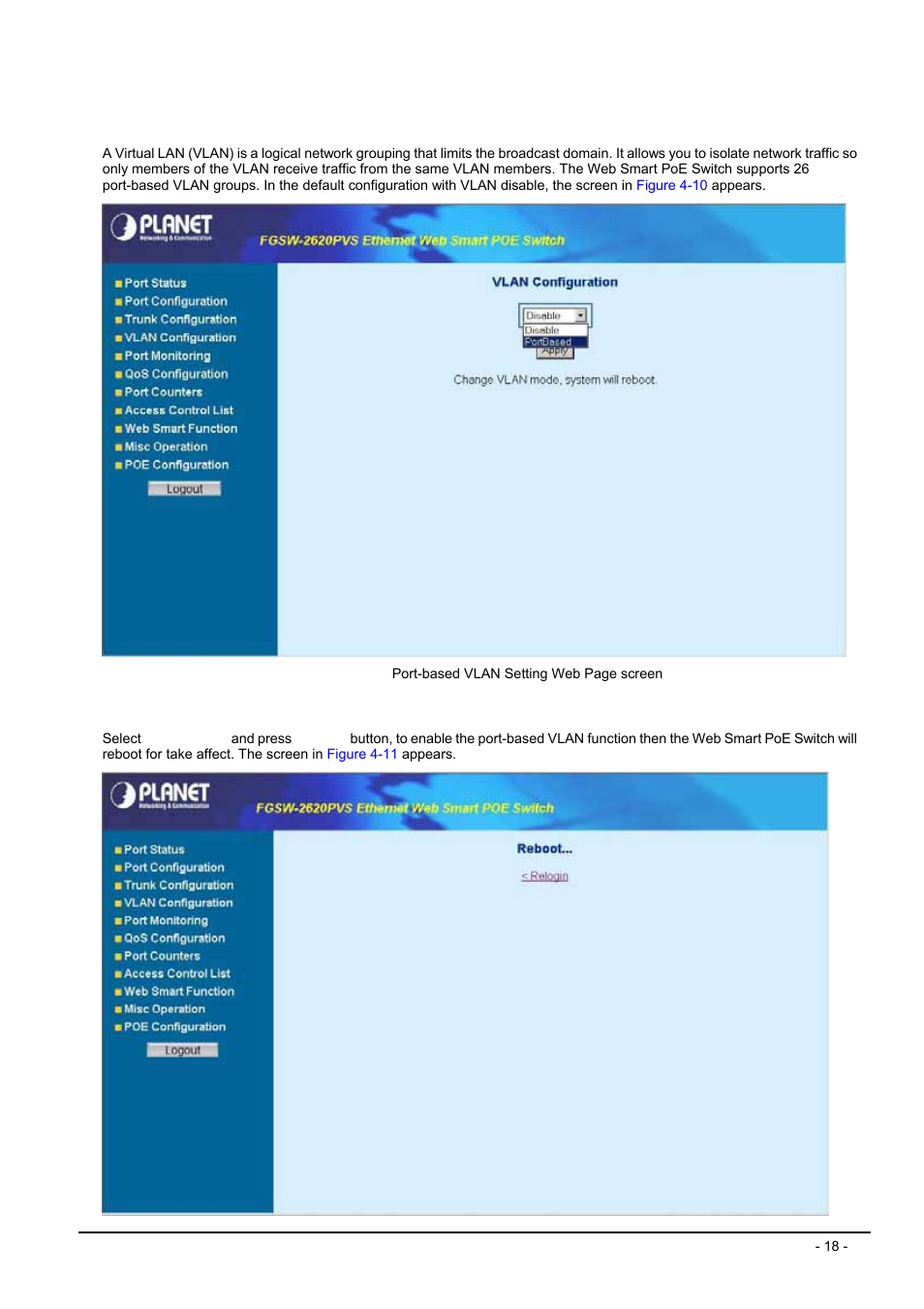 5 vlan configuration, Vlan, Configuration | Planet Technology FGSW-2612PVS User Manual | Page 18 / 67