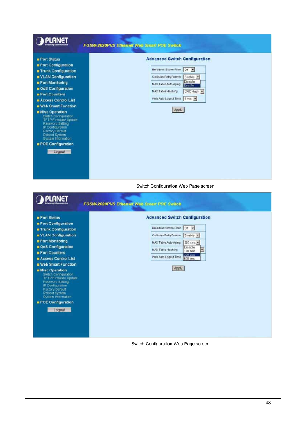 Planet Technology FGSW-2612PVS User Manual | Page 48 / 67