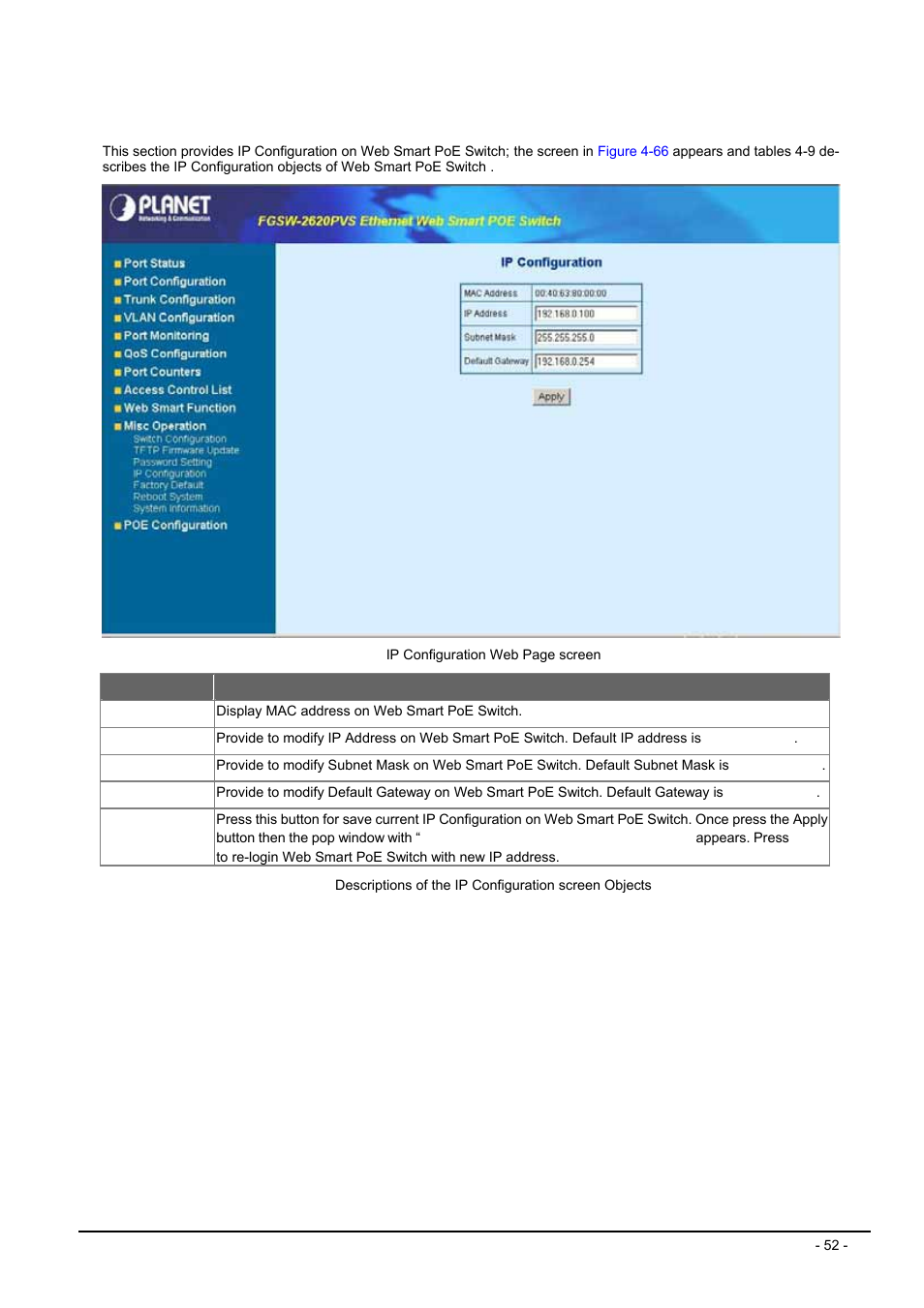 4 ip configuration | Planet Technology FGSW-2612PVS User Manual | Page 52 / 67