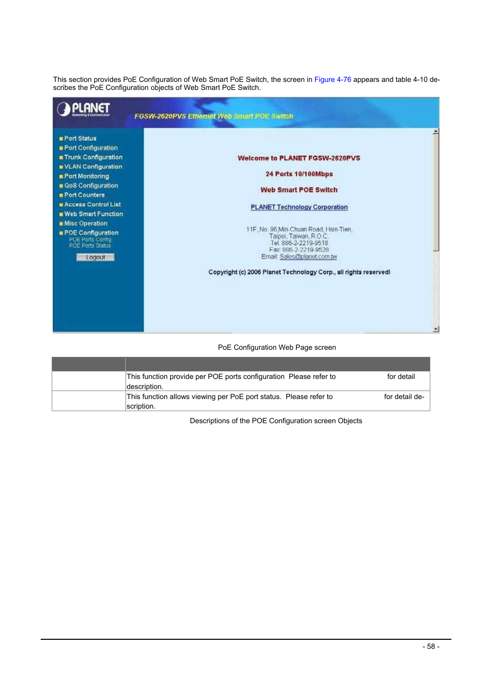 12 poe configuration, Onfiguration | Planet Technology FGSW-2612PVS User Manual | Page 58 / 67