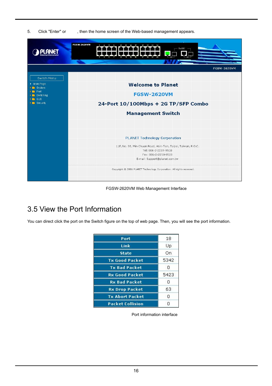 5 view the port information | Planet Technology FGSW-2620VM User Manual | Page 16 / 73