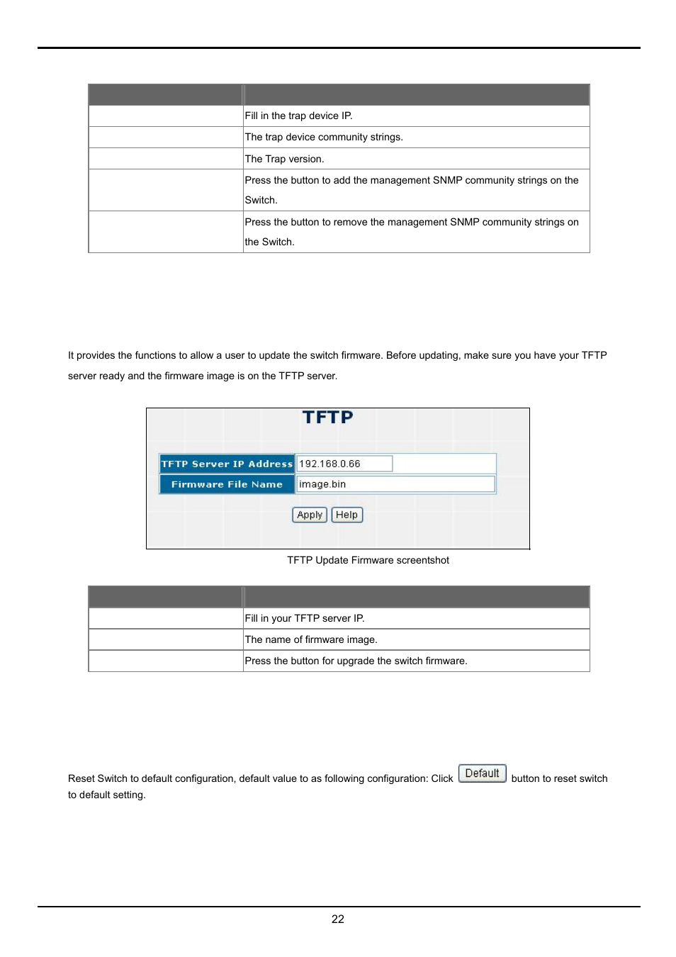 5 tftp upgrade, 6 factory default | Planet Technology FGSW-2620VM User Manual | Page 22 / 73