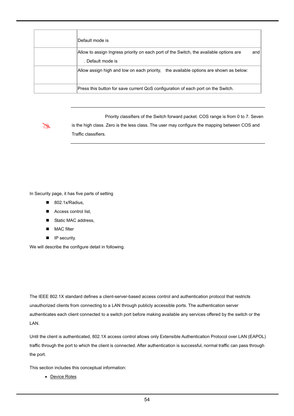 1 802.1x/radius, 5 security | Planet Technology FGSW-2620VM User Manual | Page 54 / 73