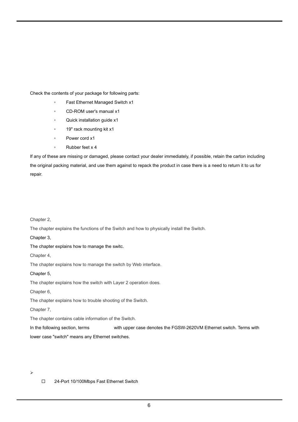 Introduction, 1 packet contents, 2 how to use this manual | 3 product feature | Planet Technology FGSW-2620VM User Manual | Page 6 / 73