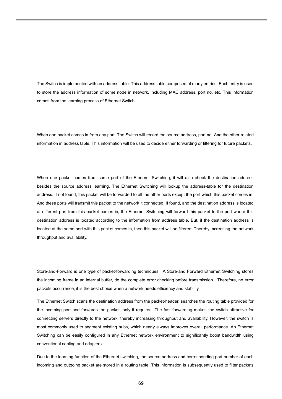 Switch operation, 1 address table, 2 learning | 3 forwarding & filtering, 4 store-and-forward | Planet Technology FGSW-2620VM User Manual | Page 69 / 73