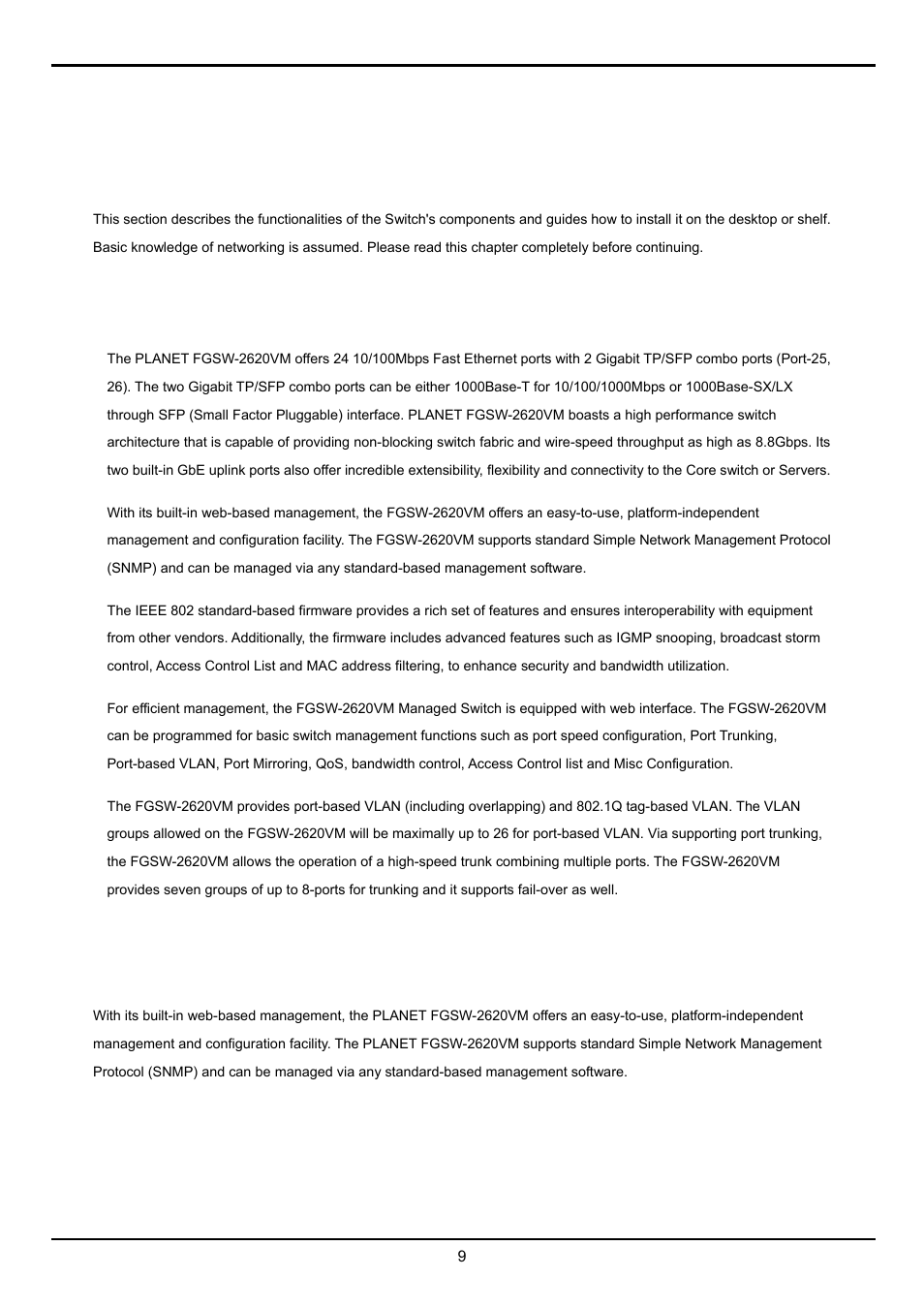 Installation, 1 product description, 1 product overview | Planet Technology FGSW-2620VM User Manual | Page 9 / 73