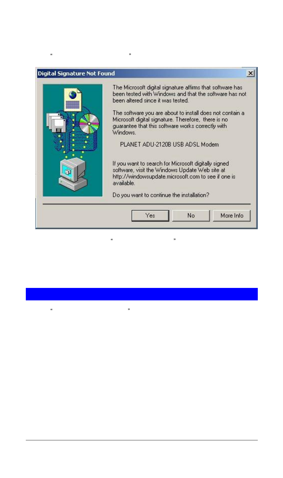 Driver installation with windows xp | Planet Technology USB ADSL Modem ADU-2120 User Manual | Page 13 / 26