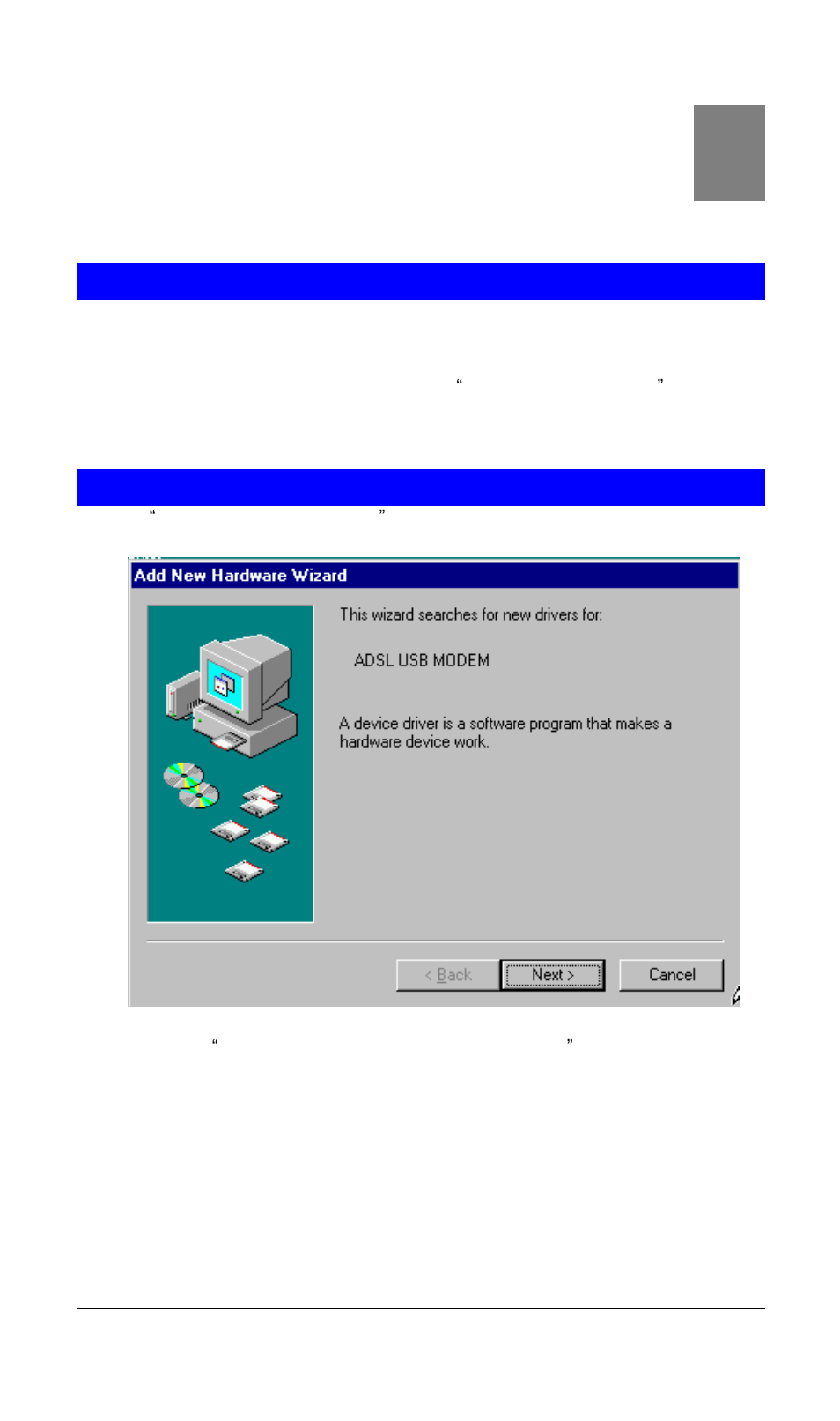 Chapter 2 installation, Hardware installation, Driver installation with windows 98 | Planet Technology USB ADSL Modem ADU-2120 User Manual | Page 7 / 26