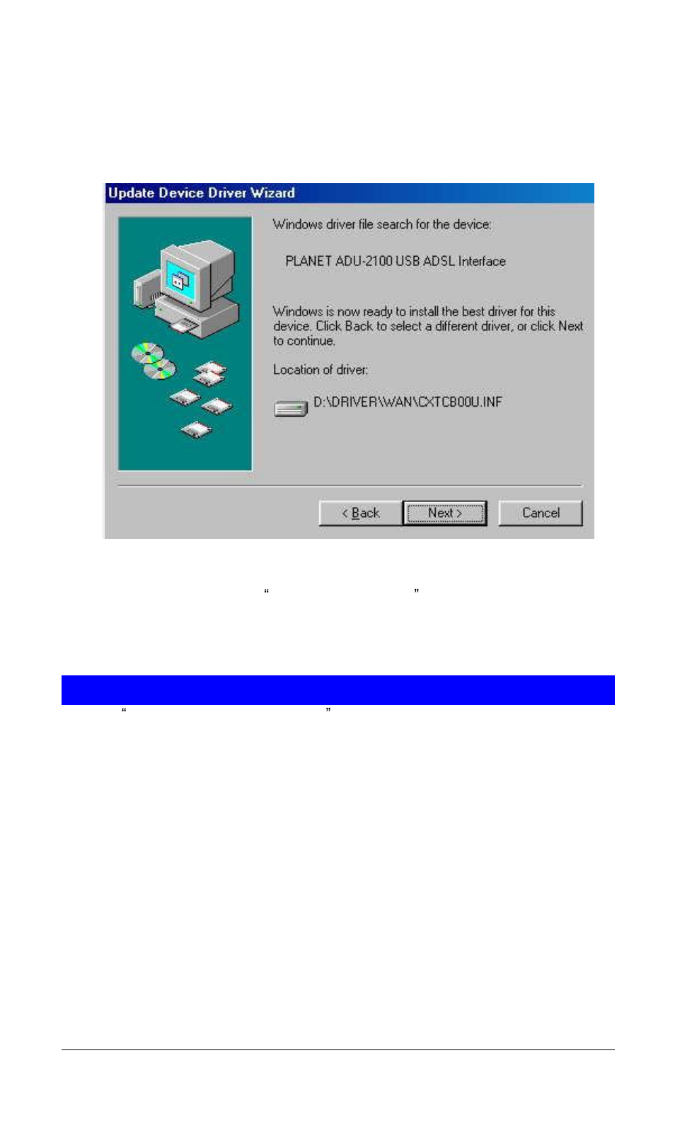 Driver installation with windows me | Planet Technology USB ADSL Modem ADU-2120 User Manual | Page 9 / 26
