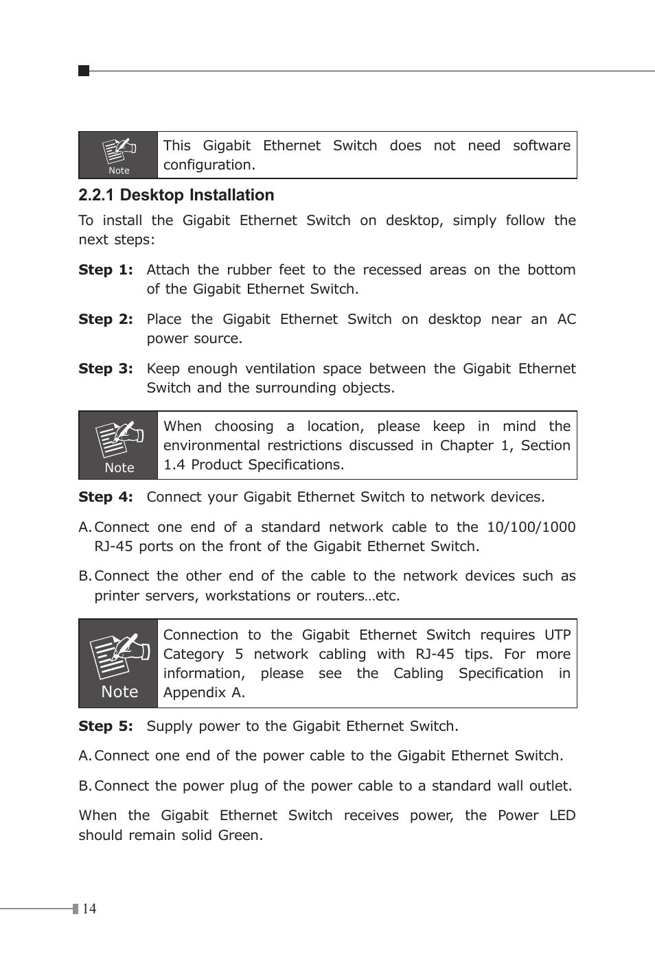 1 desktop installation | Planet Technology GSW-2416 User Manual | Page 15 / 26
