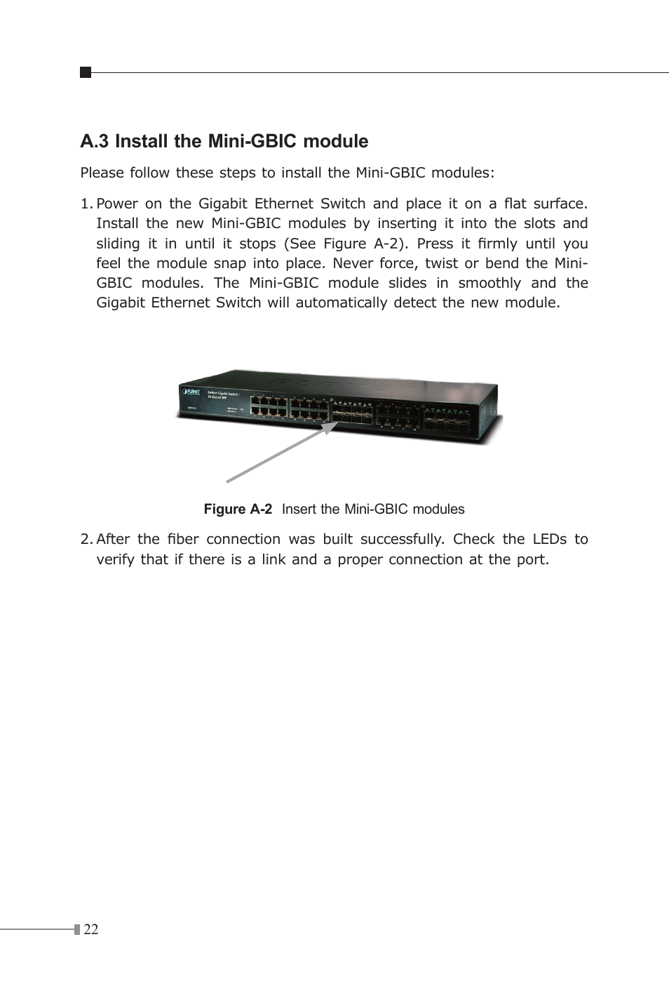 A.3 install the mini-gbic module | Planet Technology GSW-2416 User Manual | Page 23 / 26