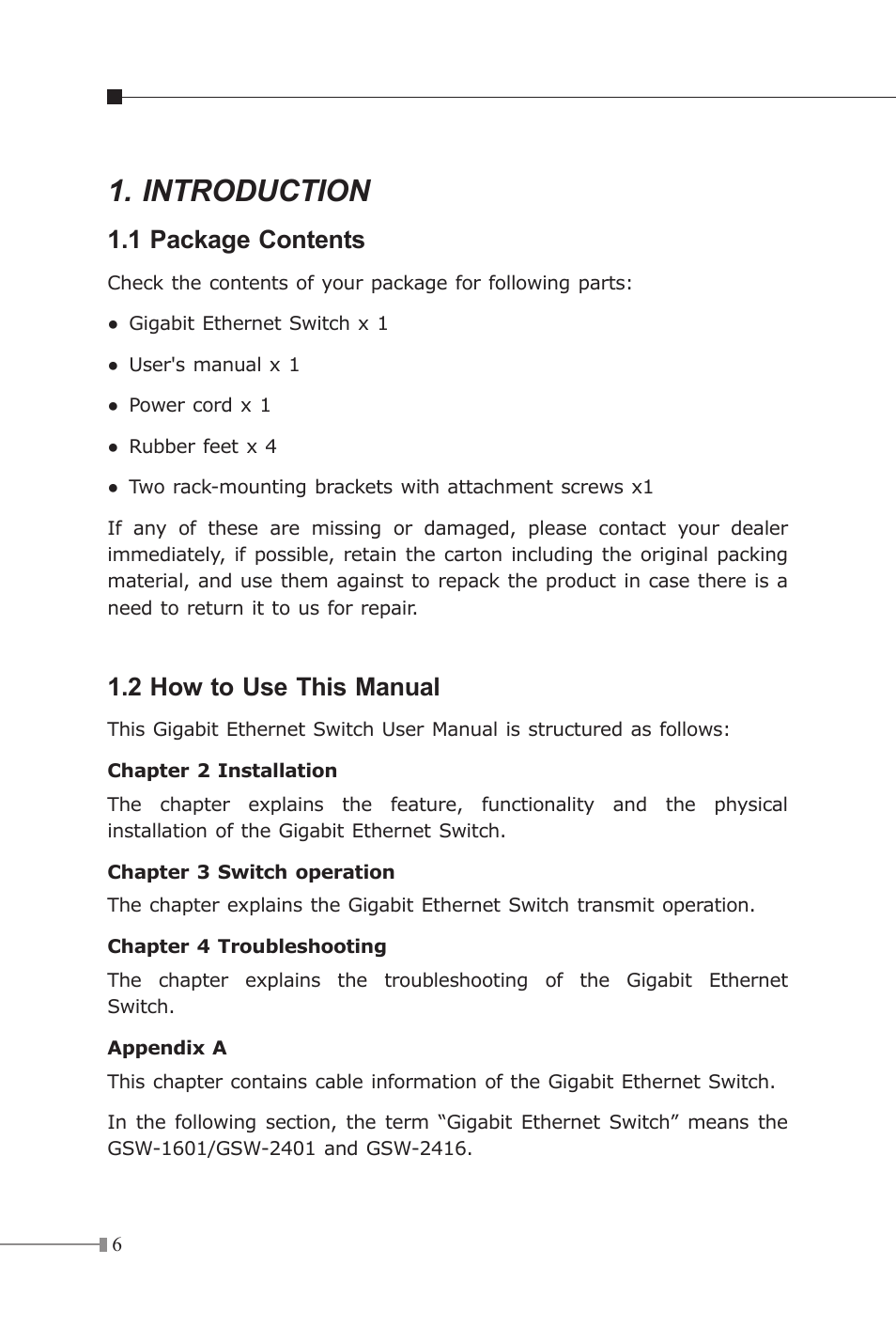 Introduction, 1 package contents, 2 how to use this manual | Planet Technology GSW-2416 User Manual | Page 7 / 26