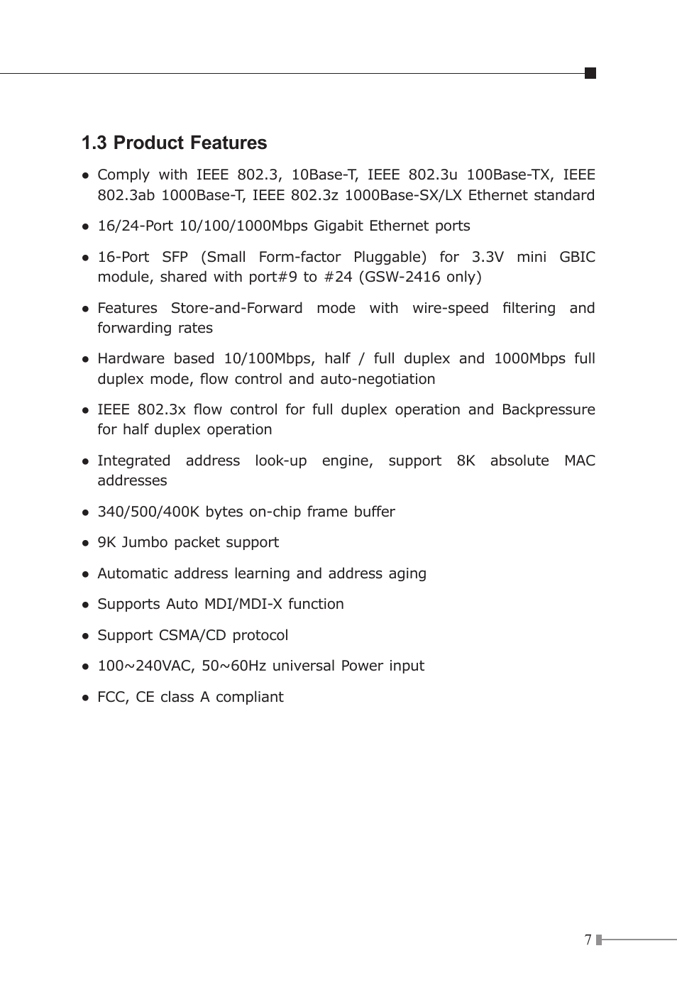 3 product features | Planet Technology GSW-2416 User Manual | Page 8 / 26