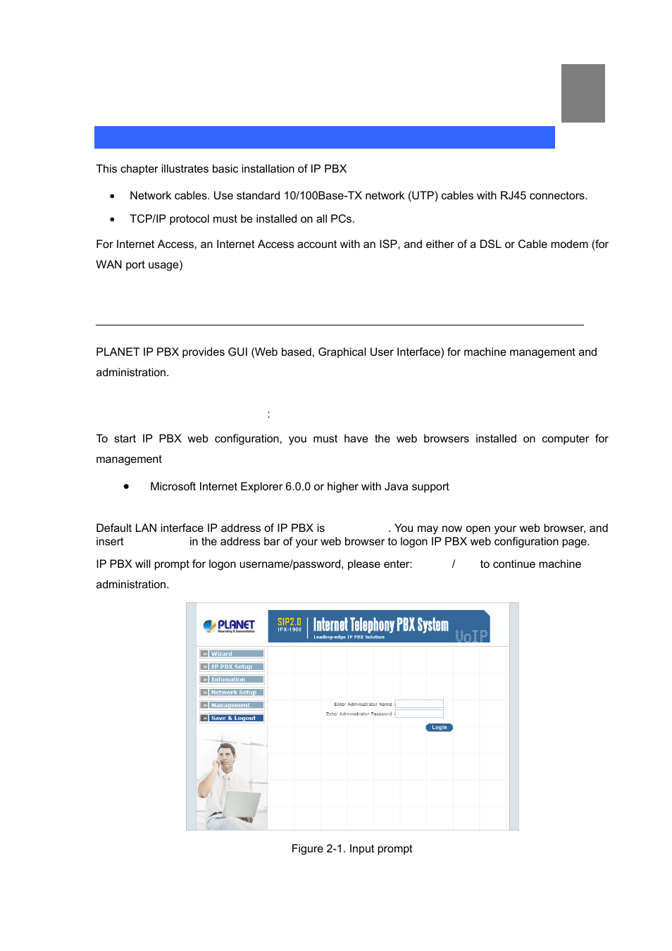 Chapter 2 preparations & installation, Physical installation requirement | Planet Technology Internet Telephony PBX System IPX-1900 User Manual | Page 10 / 82