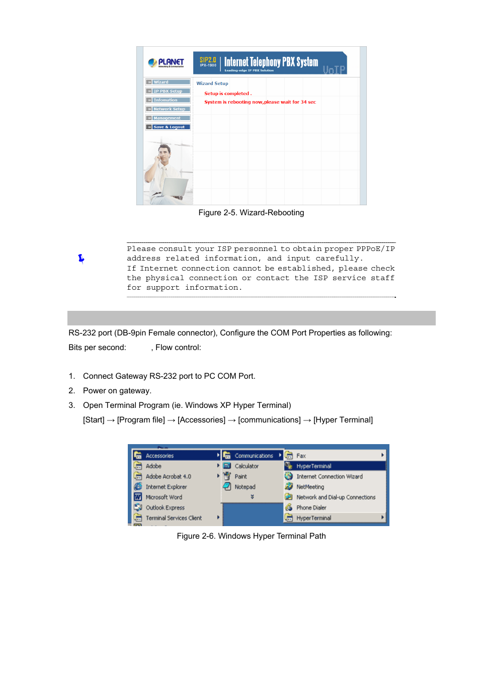 Rs-232 console port configuration | Planet Technology Internet Telephony PBX System IPX-1900 User Manual | Page 14 / 82