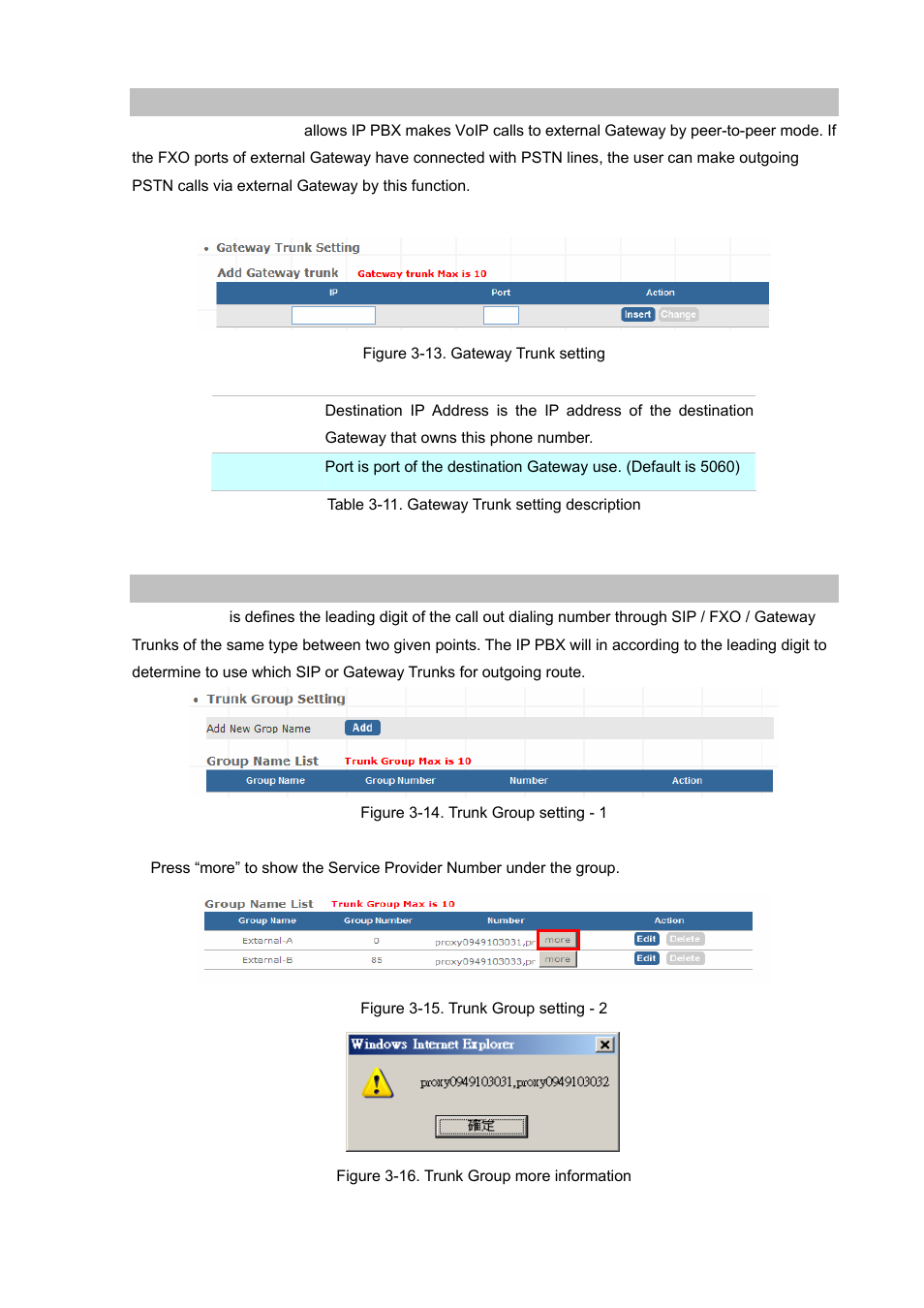 Trunk management – gateway trunk, Trunk management – trunk group | Planet Technology Internet Telephony PBX System IPX-1900 User Manual | Page 24 / 82