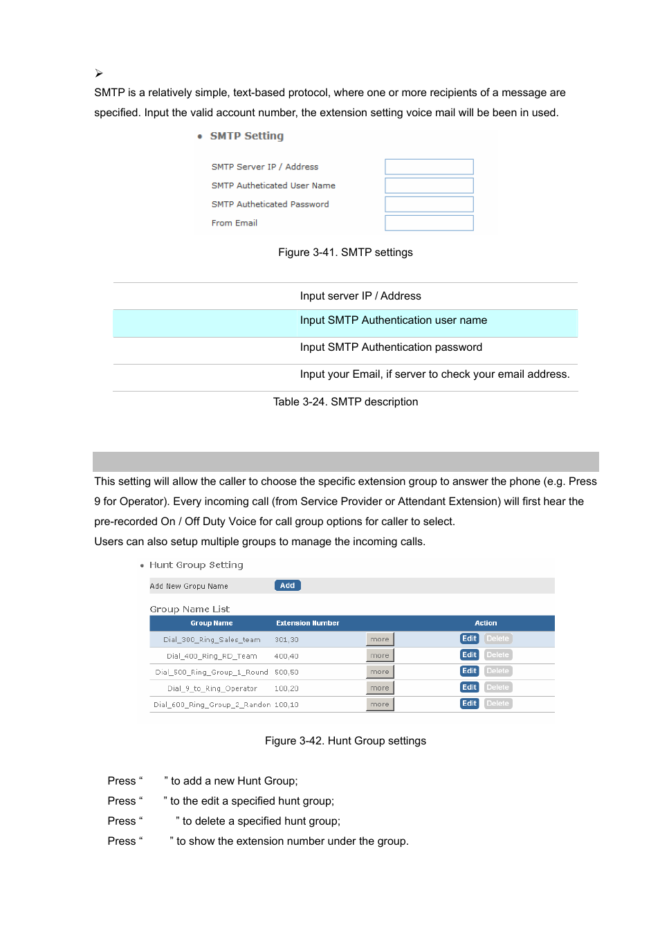 Hunt group setting | Planet Technology Internet Telephony PBX System IPX-1900 User Manual | Page 37 / 82