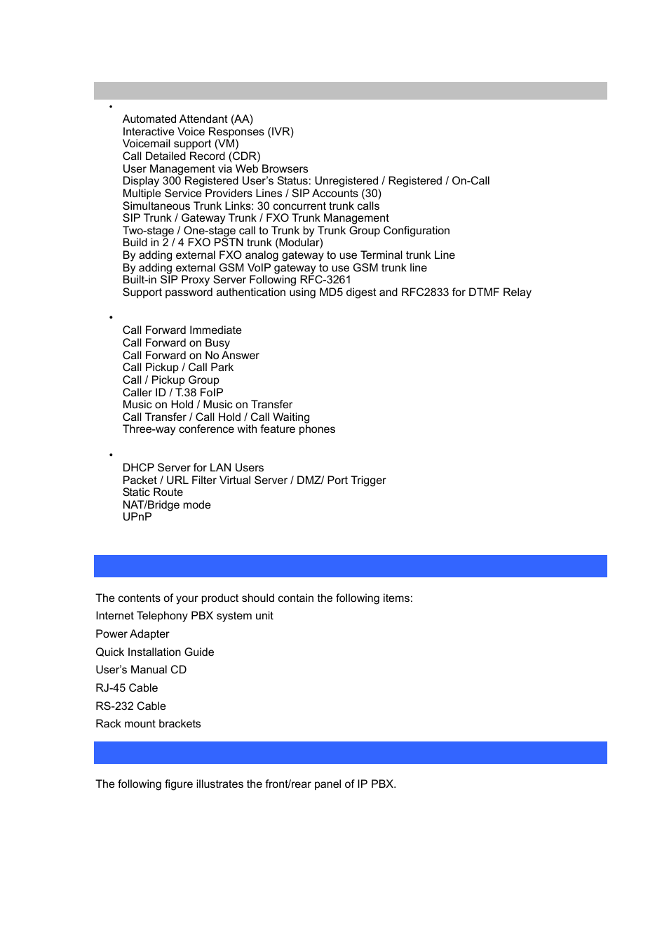 Package content, Physical details | Planet Technology Internet Telephony PBX System IPX-1900 User Manual | Page 7 / 82