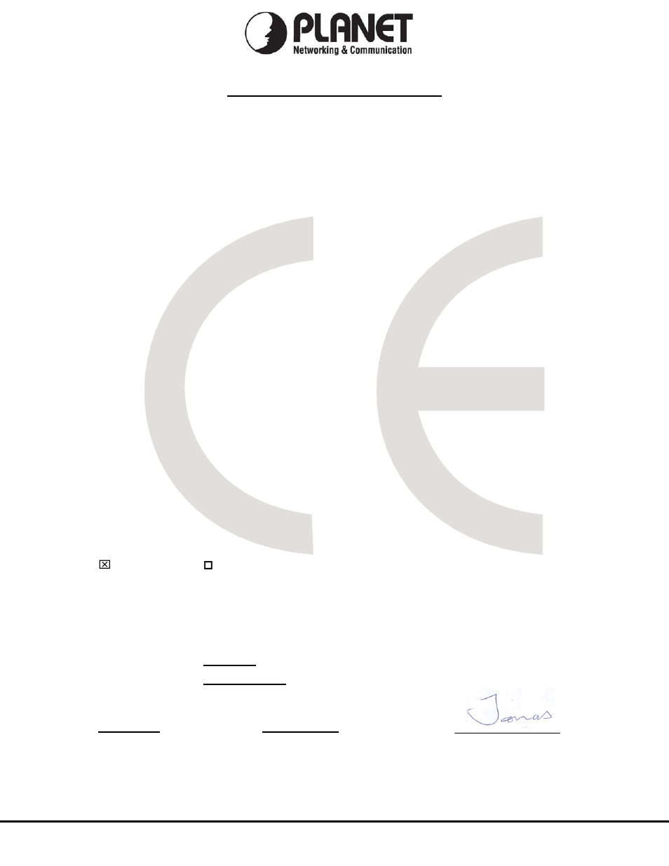 Ec declaration of conformity, Planet technology corporation | Planet Technology Internet Telephony PBX System IPX-1900 User Manual | Page 82 / 82