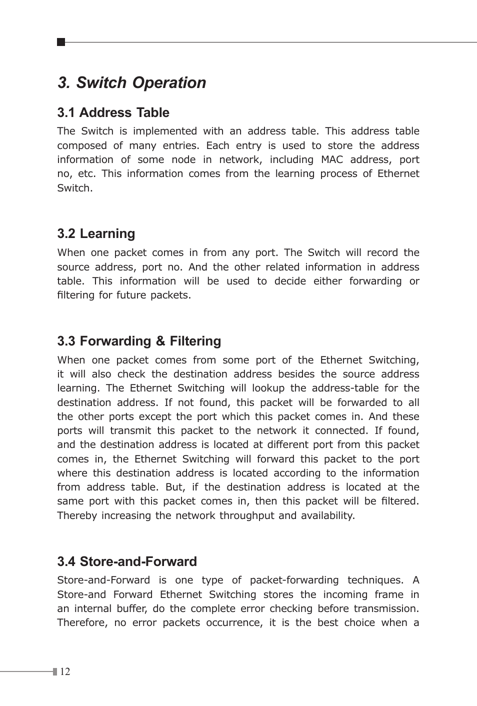 Switch operation | Planet Technology FNSW-4800v2 User Manual | Page 13 / 18