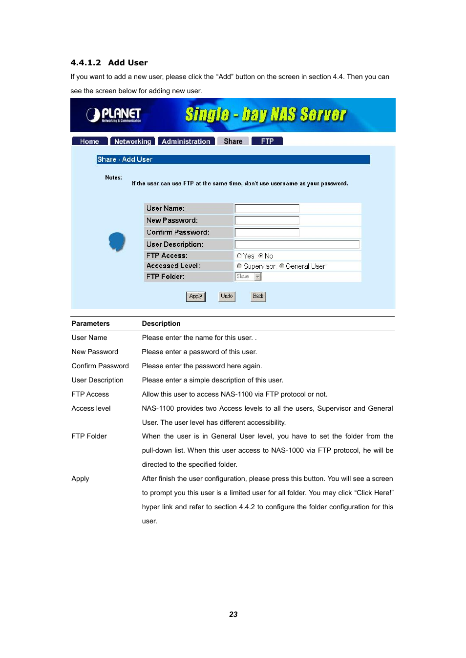 2 add user | Planet Technology NAS-1100 User Manual | Page 27 / 36