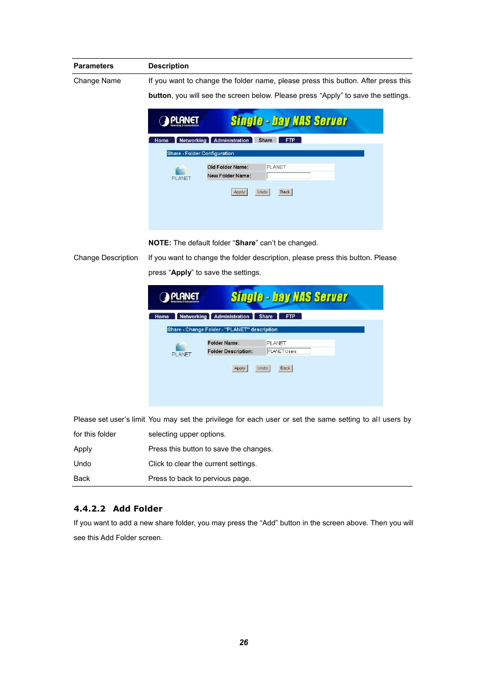 2 add folder | Planet Technology NAS-1100 User Manual | Page 30 / 36