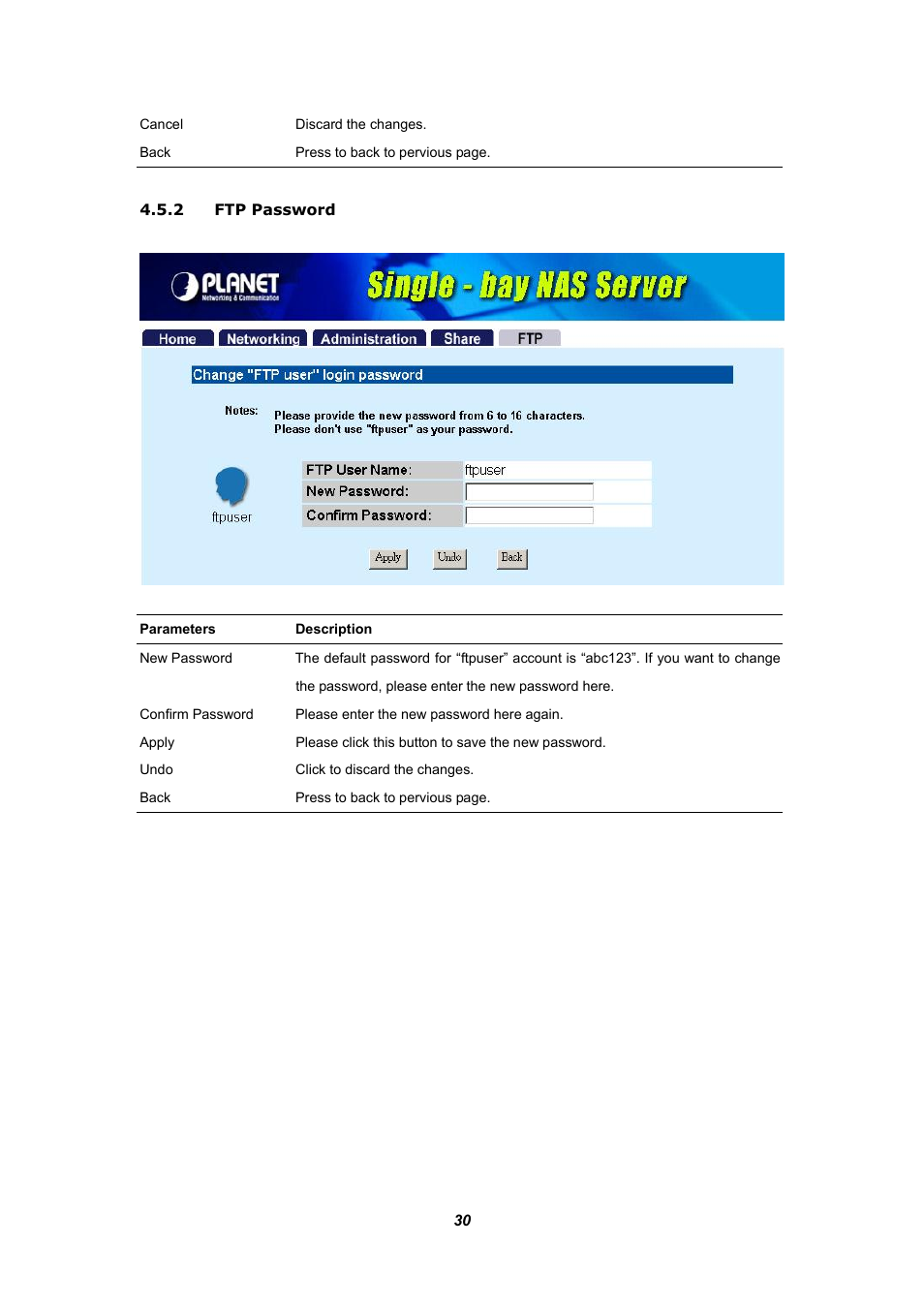 2 ftp password | Planet Technology NAS-1100 User Manual | Page 34 / 36