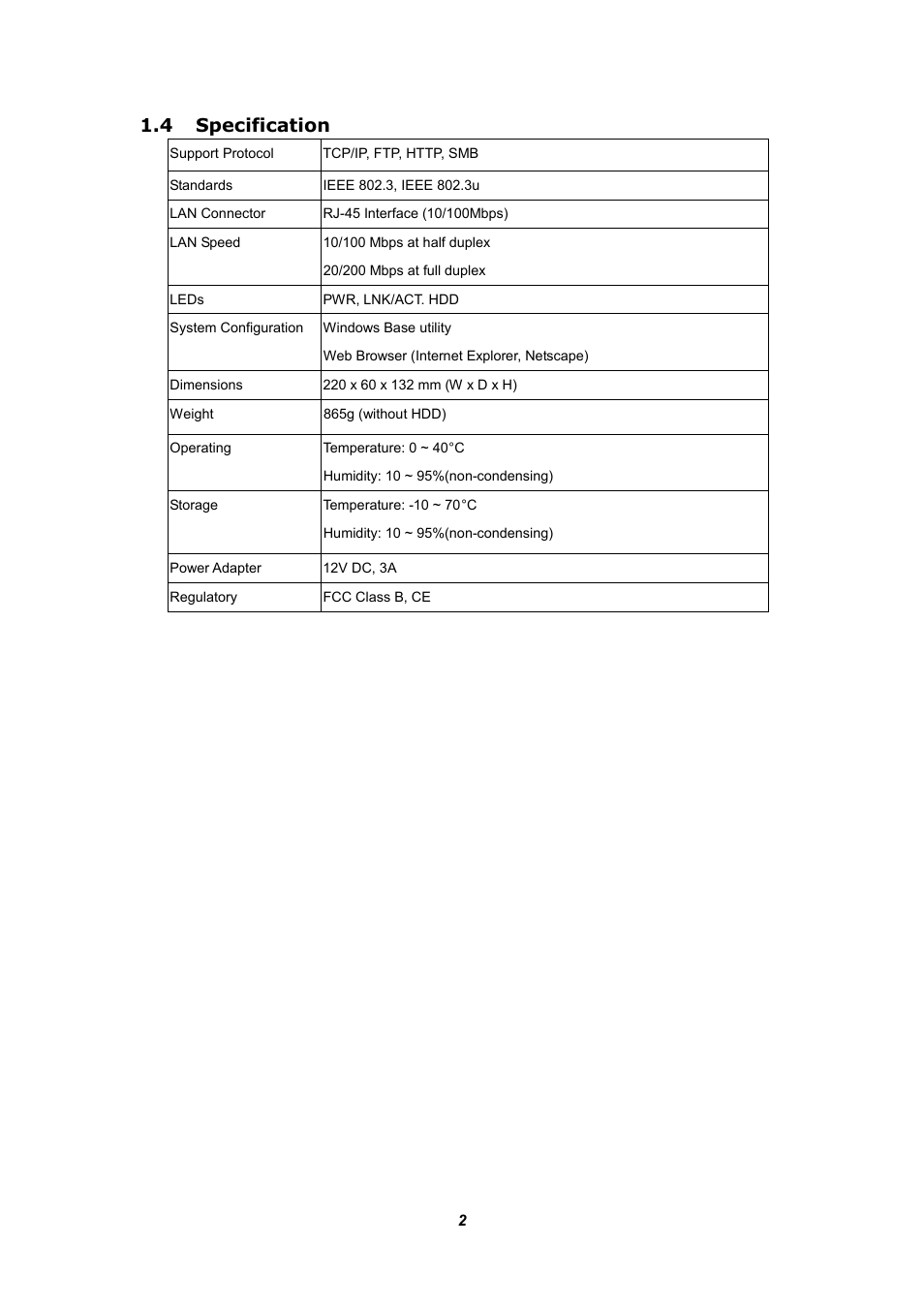 4 specification | Planet Technology NAS-1100 User Manual | Page 6 / 36
