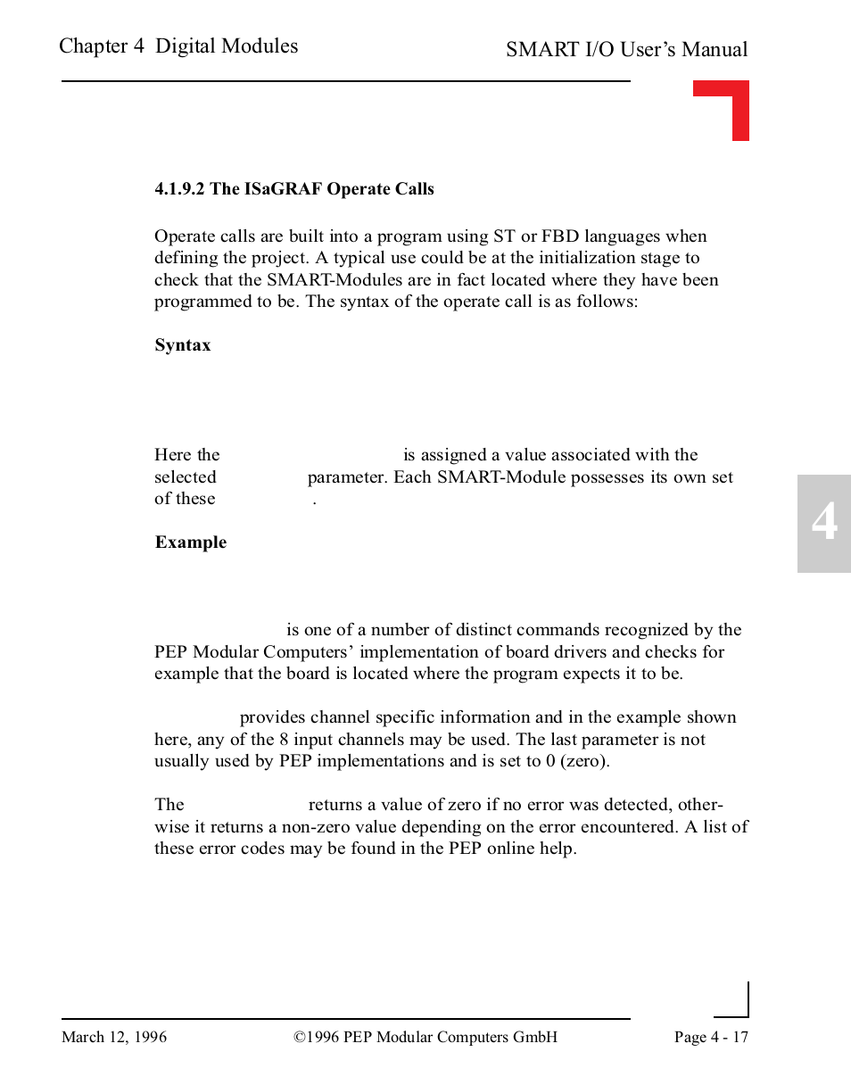 2 the isagraf operate calls | Pepper Computer Modular Computers RS485 User Manual | Page 105 / 320