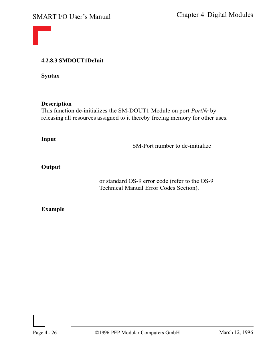 3 smdout1deinit, Smart i/o user’s manual, Chapter 4 digital modules | Pepper Computer Modular Computers RS485 User Manual | Page 114 / 320