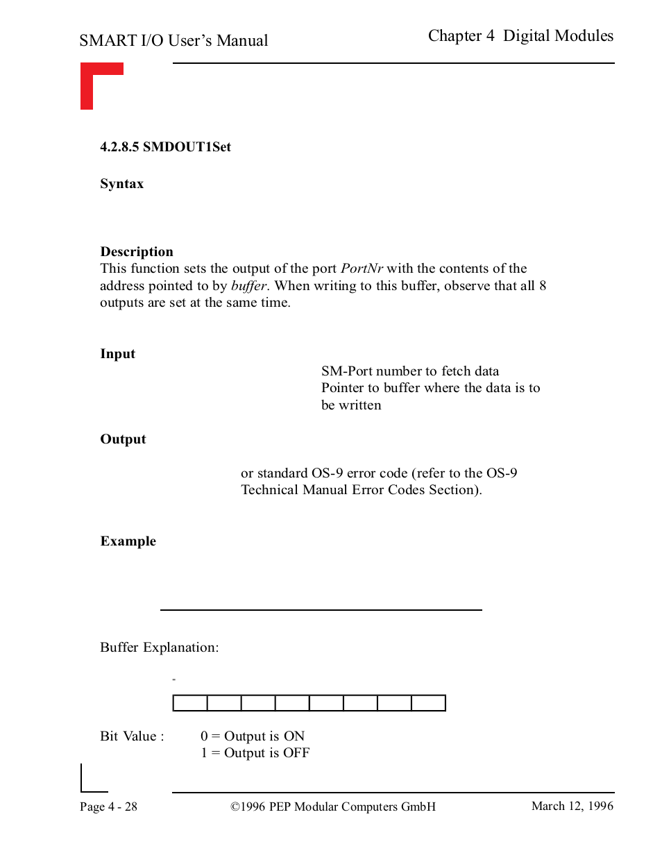 5 smdout1set, Smart i/o user’s manual, Chapter 4 digital modules | Pepper Computer Modular Computers RS485 User Manual | Page 116 / 320