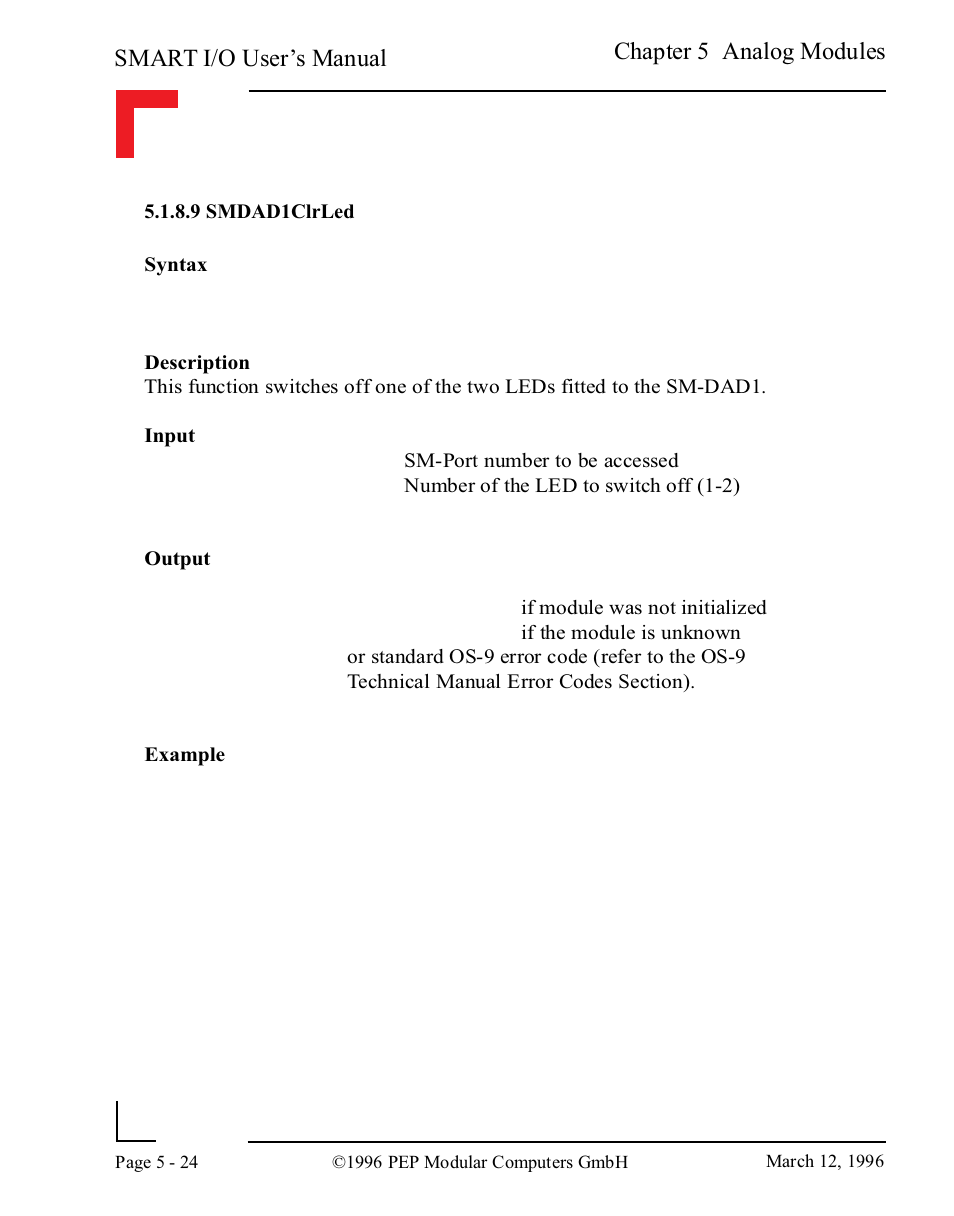 9 smdad1clrled, 9 smdad1clrled -24, Smart i/o user’s manual | Chapter 5 analog modules | Pepper Computer Modular Computers RS485 User Manual | Page 180 / 320