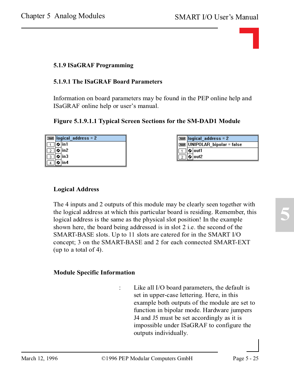 9 isagraf programming, 1 the isagraf board parameters, 9 isagraf programming -25 | 1 the isagraf board parameters -25 | Pepper Computer Modular Computers RS485 User Manual | Page 181 / 320