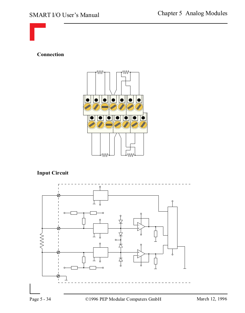 Smart i/o user’s manual, Chapter 5 analog modules, Connection input circuit | Pepper Computer Modular Computers RS485 User Manual | Page 190 / 320