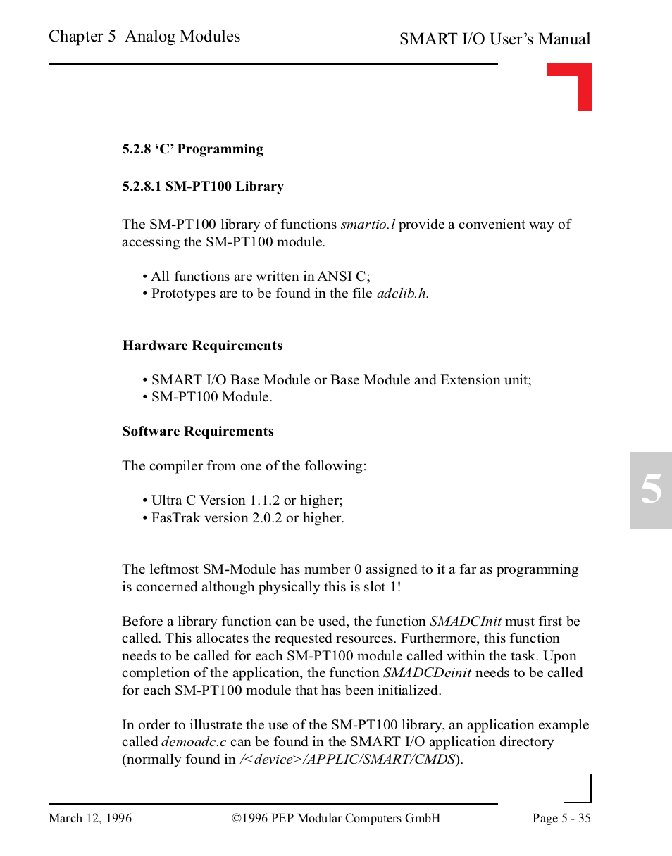 8 ‘c’ programming, 1 sm-pt100 library, 8 ‘c’ programming -35 | 1 sm-pt100 library -35 | Pepper Computer Modular Computers RS485 User Manual | Page 191 / 320