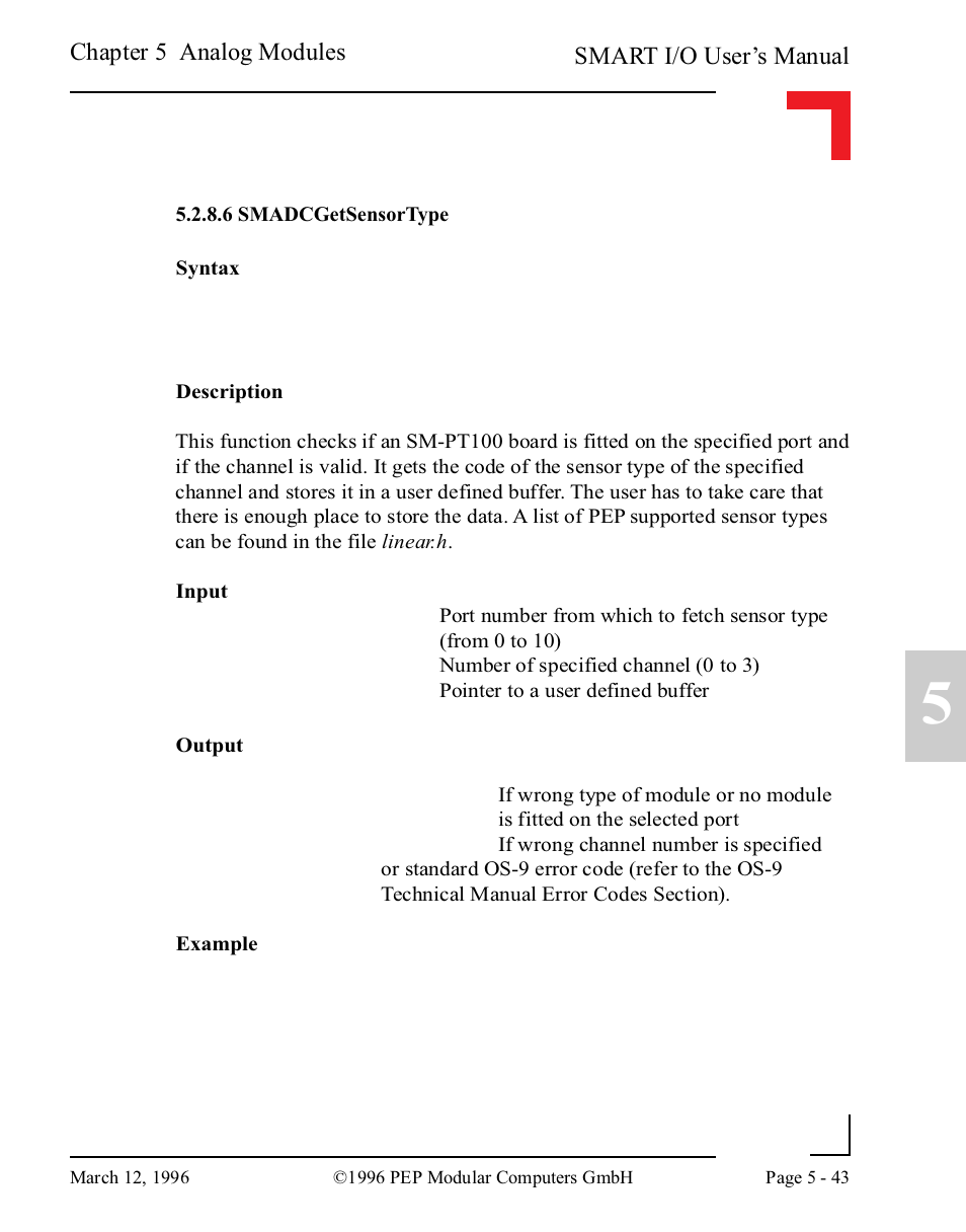 6 smadcgetsensortype, 6 smadcgetsensortype -43 | Pepper Computer Modular Computers RS485 User Manual | Page 199 / 320