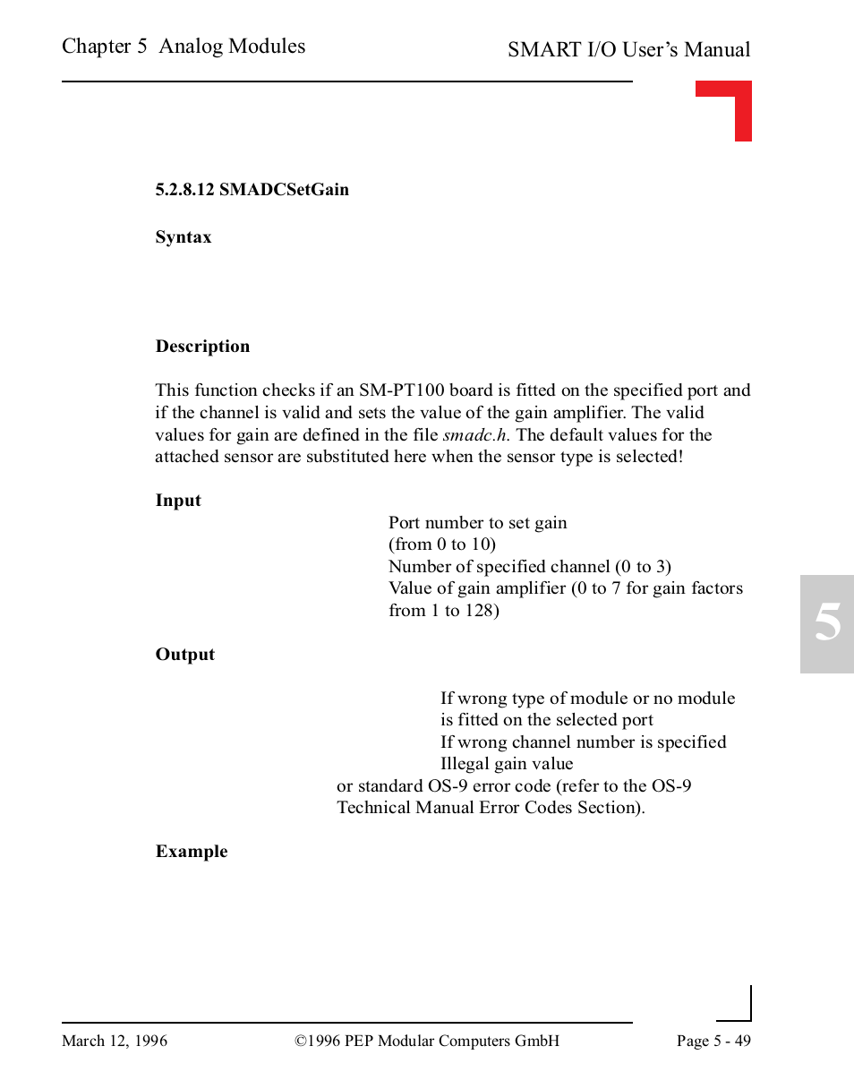 12 smadcsetgain, 12 smadcsetgain -49 | Pepper Computer Modular Computers RS485 User Manual | Page 205 / 320